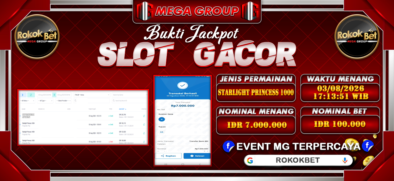 Bukti JP situs Rokokbet hari Senin, 03 Agustus 2026