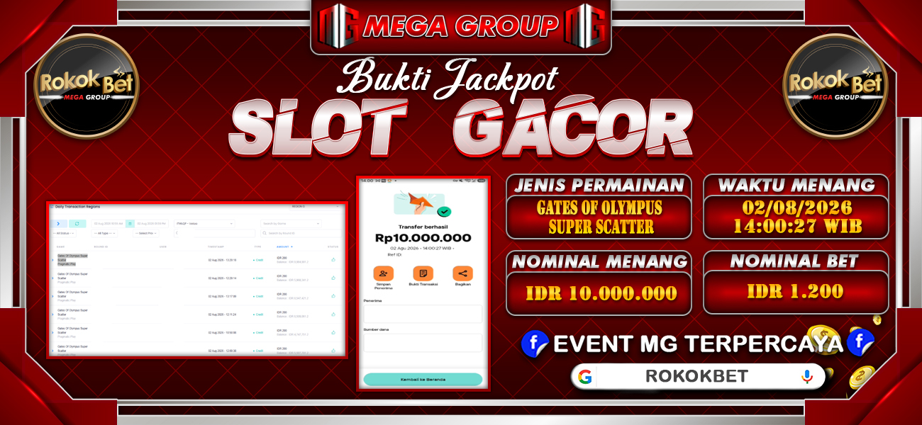 Bukti JP situs Rokokbet hari Minggu, 02 Agustus 2026