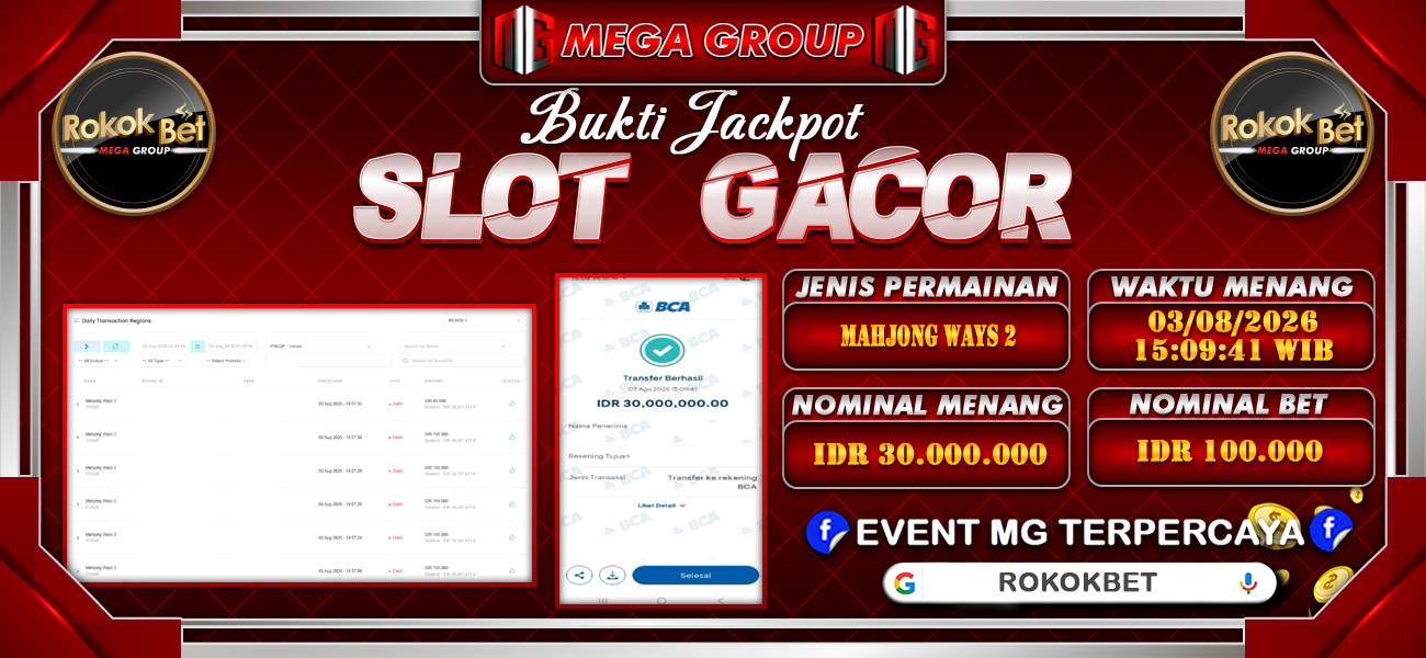 Bukti JP situs Rokokbet hari Senin, 03 Agustus 2026