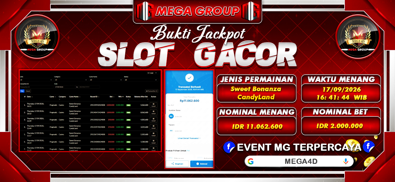 Bukti JP situs Mega4D hari Kamis, 17 September 2026