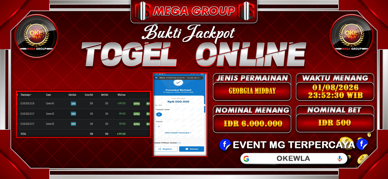 Bukti JP situs Okewla hari Sabtu, 01 Agustus 2026