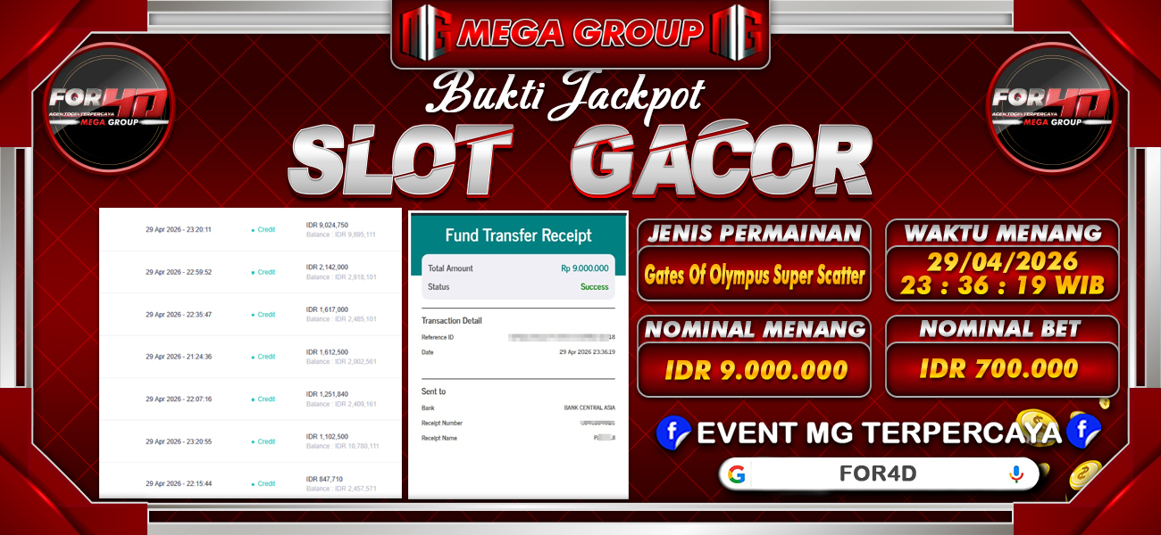 Bukti JP situs For4D hari Rabu, 29 April 2026