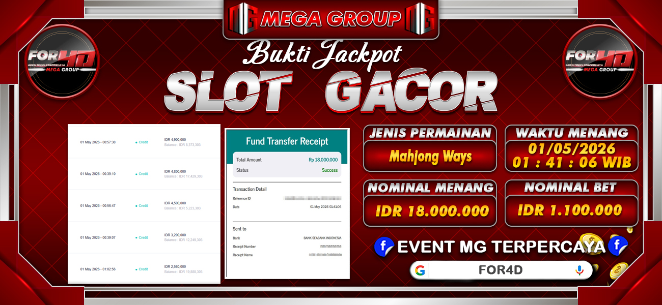 Bukti JP situs For4D hari Jumat, 01 Mei 2026