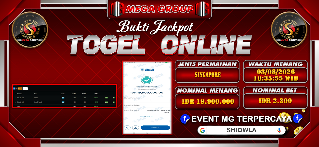 Bukti JP situs Shiowla hari Senin, 03 Agustus 2026