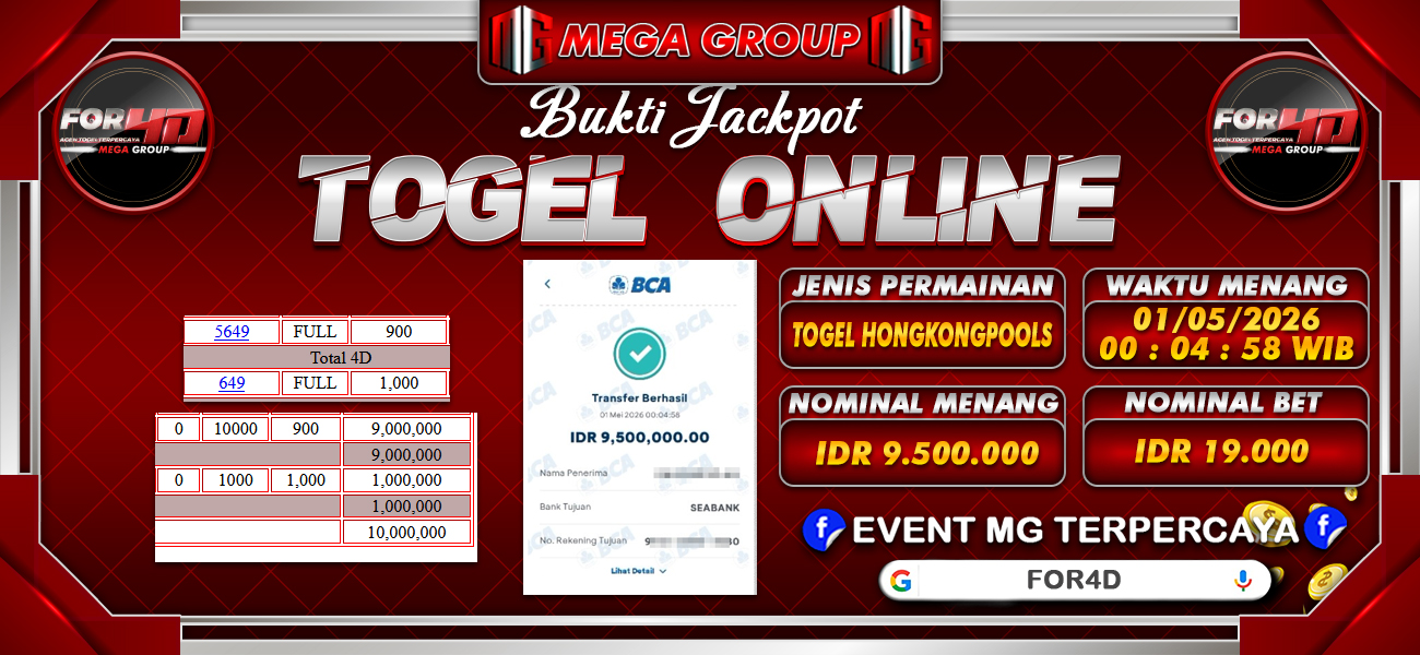 Bukti JP situs For4D hari Kamis, 30 April 2026