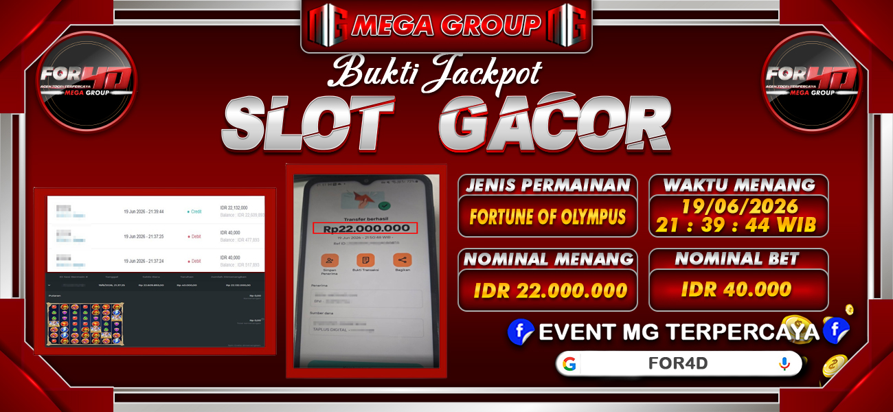 Bukti JP situs For4D hari Jumat, 19 Juni 2026
